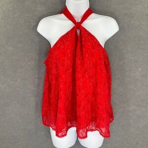 Sofia Vergara Top Womens Sz M Red Eyelet‎ Halter Romantic Festival Party Flowy